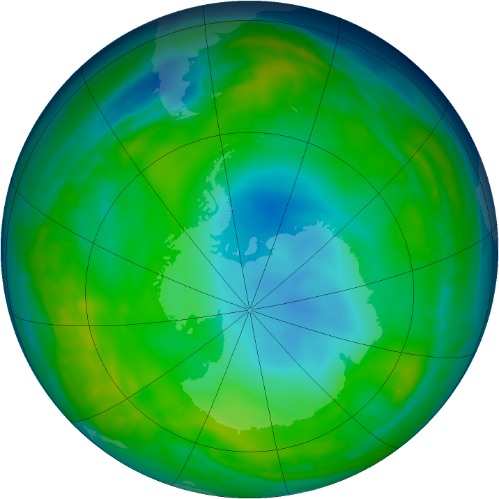 Antarctic ozone map for 15 June 2015